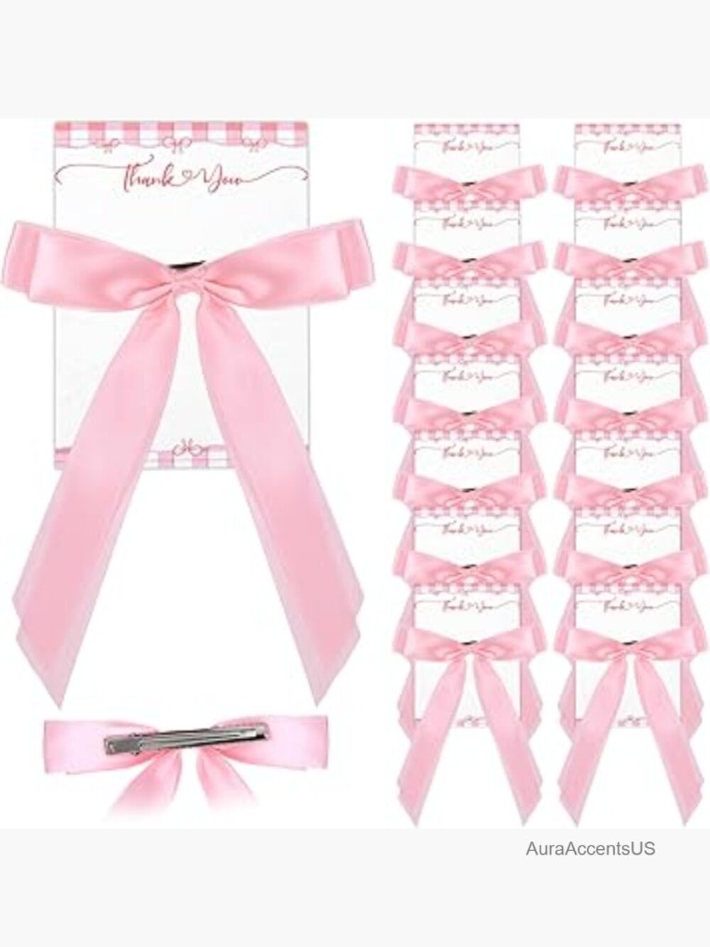 24 Pack Coquette Bow Party Favors with Cards Hair Clips Satin Ribbon Barrettes